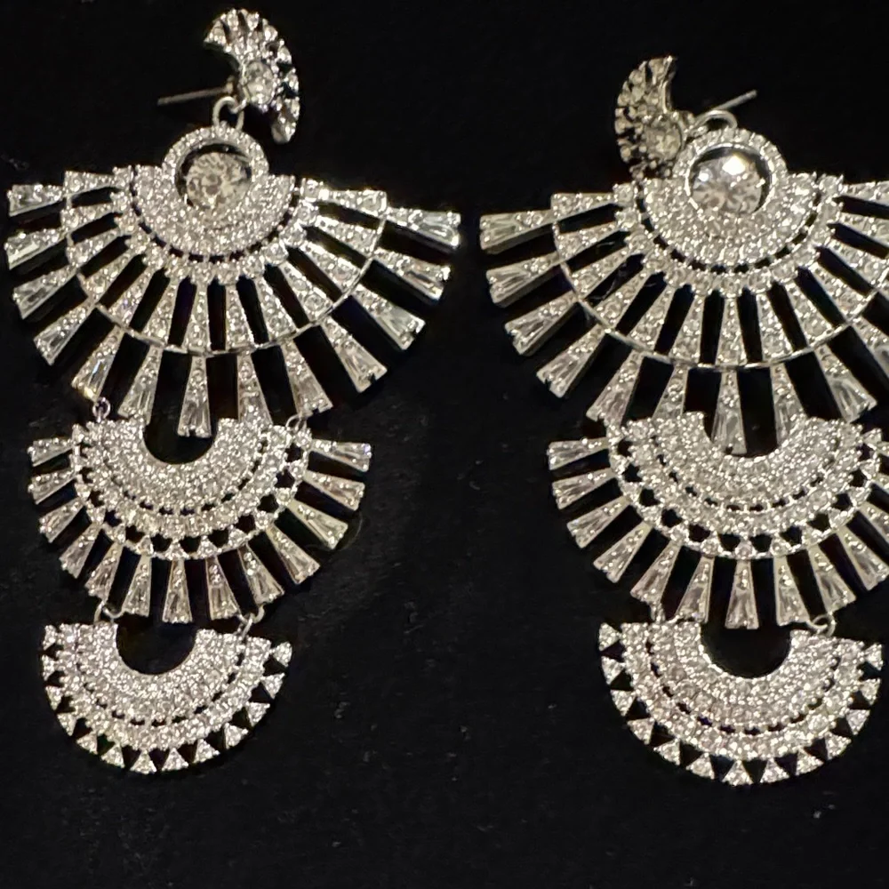 Swarovski Silver Crystal Fan Drop Earrings - Picture 4 of 5